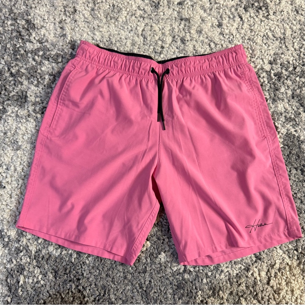 Hollister, Mens Bright Pink Swim Shorts, Mens Lined Swim Trunks, Medium